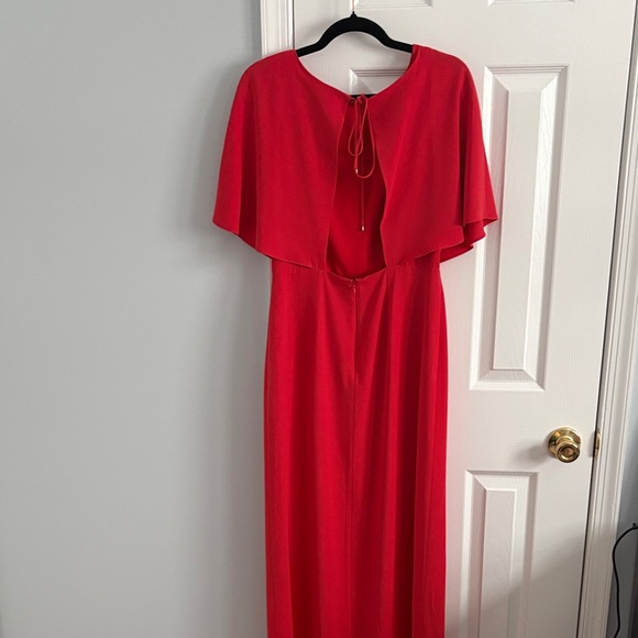 H by Halston Red Orange Maxi Dress Cutout Back Flutter Cape Sleeves Size 4 - Picture 7 of 12